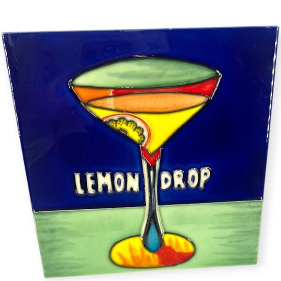 Art Decorative Ceramic Art Tile 8"x8" Lemon Drop Cocktail Glass Trivet Plaque - Picture 4 of 6